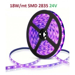 Tira LED 5 mts Flexible 24V 90W 600 Led SMD 2835 IP20 Ultravioleta, Alta Luminosidad